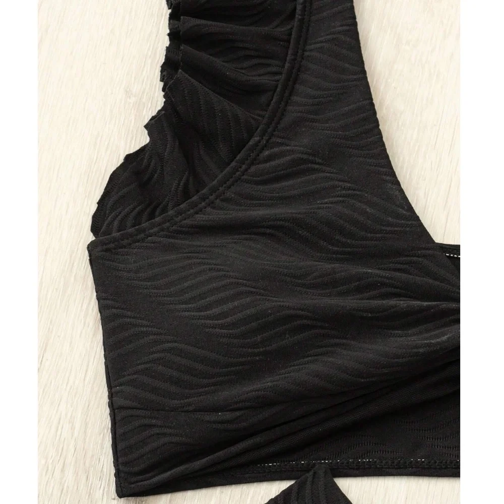 Black Ruffle Sleeve High Waist Swim Beach Bikini - Picture 4 of 4